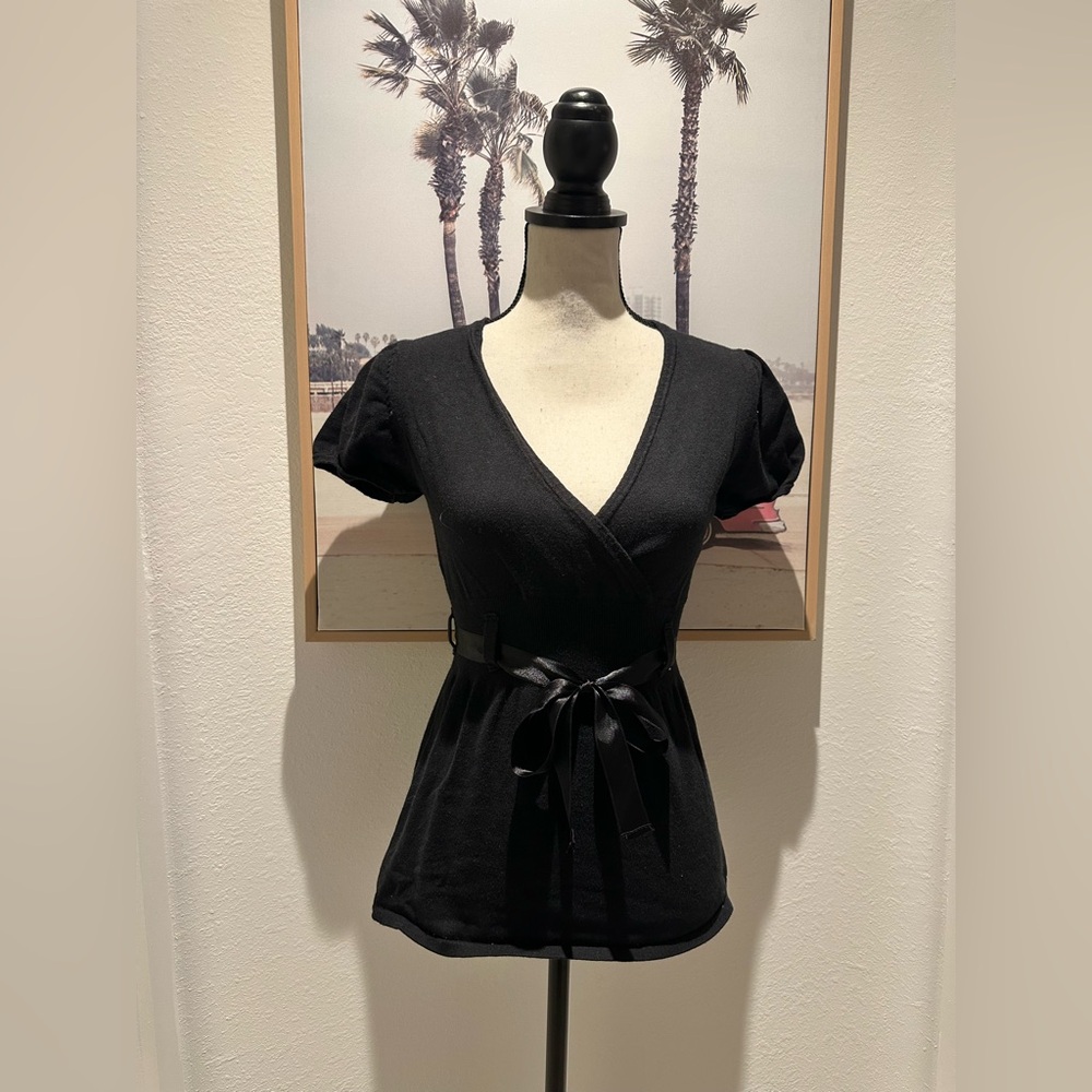 XOXO Black V-Neck Wrap Blouse Top